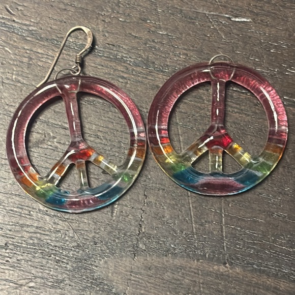 Multicolor Peace Sign Glass Earrings - Picture 2 of 3
